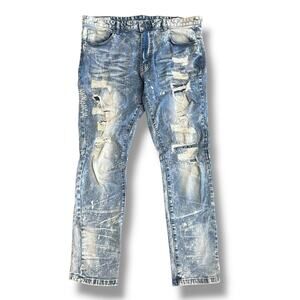 Smoke Rise Men’s 38x32 Distressed Ripped Paint Splatter Jeans Light Wash Denim